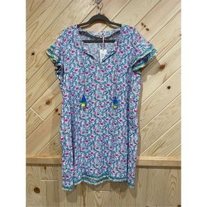 Vineyard Vines Womens Tunic Dress Mini Cover up Style Floral Flamingo Blue XL
